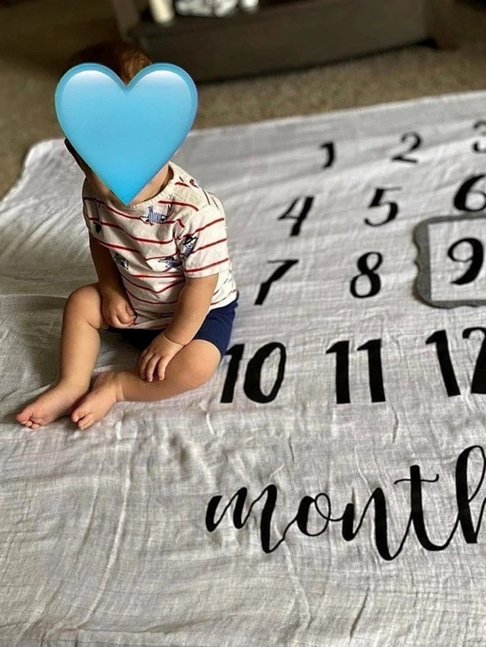 Baby Monthly Milestone Blanket in White & Black Like New